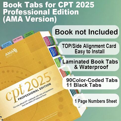 Index Tabs for AMA CPT Book, ICD-10 Code Book, HCPCS Level II Book, 3-Set Bundle 2025 Medical Coding Tabs,Color-Coded with Alignment Card&Page Sheet & Bookmark, Laminated Durable (Book Not Included) in Saudi Arabia
