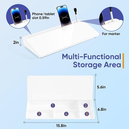 VUSIGN Glass Desktop Whiteboard with Storage, Small Organizer Dry Erase Board Desk Board Buddy White Board, Desktop Computer Pad for Notetaking, Desk Whiteboard for Office, Home, School Supplies in Saudi Arabia