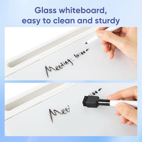 VUSIGN Glass Desktop Whiteboard with Storage, Small Organizer Dry Erase Board Desk Board Buddy White Board, Desktop Computer Pad for Notetaking, Desk Whiteboard for Office, Home, School Supplies in Saudi Arabia
