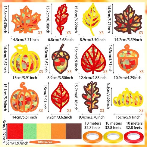 Marsui 36 Sets Fall Suncatchers Crafts Kit Thanksgiving DIY Maple Leaf Pumpkin Acorn Tissue Paper Crafts Autumn Suncatchers Decor Window Craft Fall Hanging Ornament for Home Party Favors in Saudi Arabia