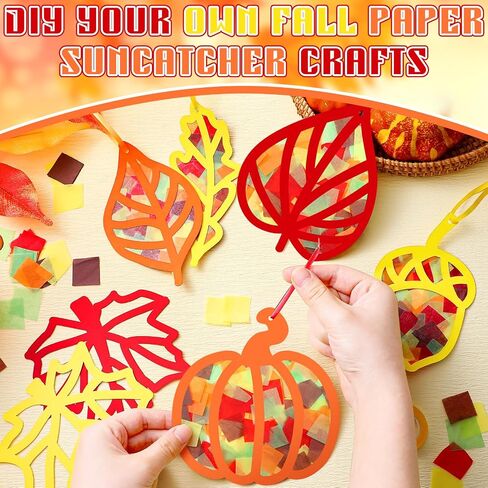 Marsui 36 Sets Fall Suncatchers Crafts Kit Thanksgiving DIY Maple Leaf Pumpkin Acorn Tissue Paper Crafts Autumn Suncatchers Decor Window Craft Fall Hanging Ornament for Home Party Favors in Saudi Arabia