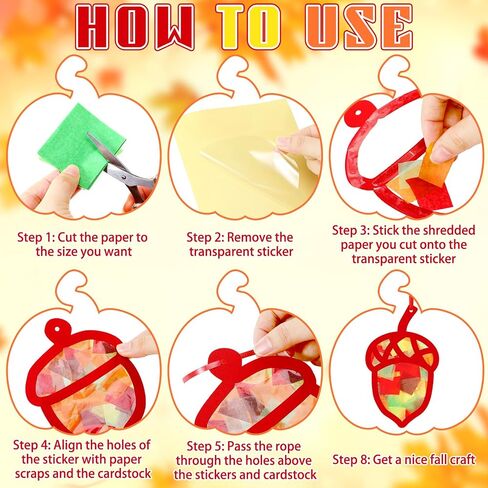 Marsui 36 Sets Fall Suncatchers Crafts Kit Thanksgiving DIY Maple Leaf Pumpkin Acorn Tissue Paper Crafts Autumn Suncatchers Decor Window Craft Fall Hanging Ornament for Home Party Favors in Saudi Arabia