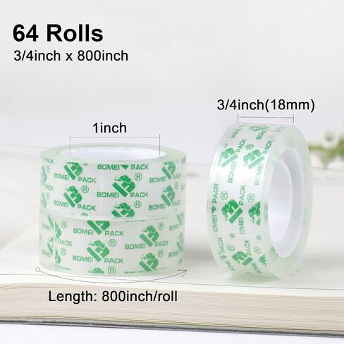 BOMI PACK 16 ROLLS CLEAR TAPE TILLS شفاف ، 3/4 بوصة × 800 بوصة ، لفائف شريط القرطاسية للموزع ، شريط غلاف الهدايا للمكتب والمدرسة والمنزل ، جوهر 1 بوصة ، سهلة المسيل باليد باليد in Kuwait