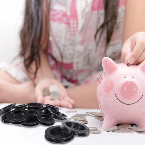 20 Pcs Piggy Bank Hole Plugs 5 Sizes Piggy Bank Stoppers Rubber Plugs Round Banks Stopper Cover Saving Box Plug for Coin Banks Saving Box (Black) in Saudi Arabia