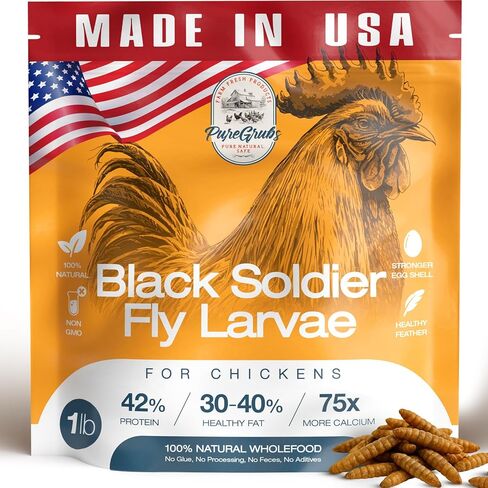 USA Grown Black Soldier Fly Larvae for Chickens - 100% Natural Dried Worms, Grubs & Mealworms with 85X More Protein Chicken Treats for Laying Hens - Birds Feed Supplement for Ducks & Reptiles in Saudi Arabia