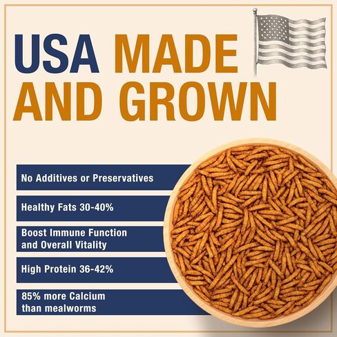 USA Grown Black Soldier Fly Larvae for Chickens - 100% Natural Dried Worms, Grubs & Mealworms with 85X More Protein Chicken Treats for Laying Hens - Birds Feed Supplement for Ducks & Reptiles in Saudi Arabia