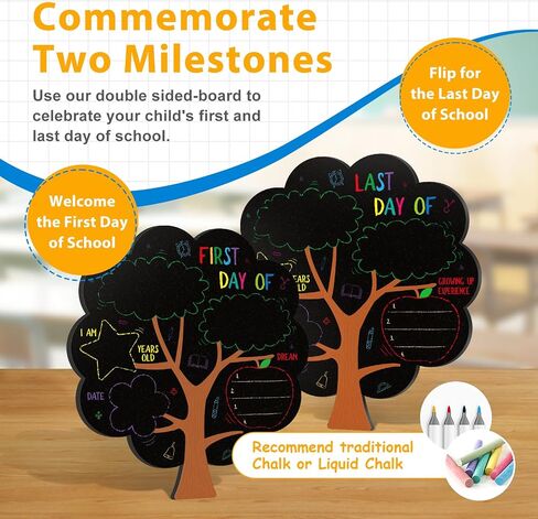 D4DREAM First Day of School Board - 14''x10.5'' Double-Sided Bus 1st First and Last Day of Preschool Pre-K Chalkboard Sign Reusable Back to School Sign Photo Prop Gift for Kids Son Daughter in Saudi Arabia