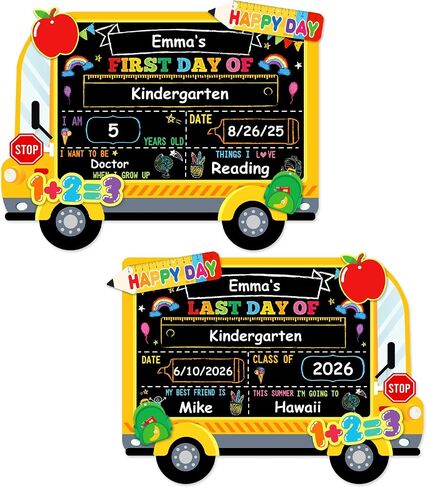 D4DREAM First Day of School Board - 14''x10.5'' Double-Sided Bus 1st First and Last Day of Preschool Pre-K Chalkboard Sign Reusable Back to School Sign Photo Prop Gift for Kids Son Daughter in Saudi Arabia