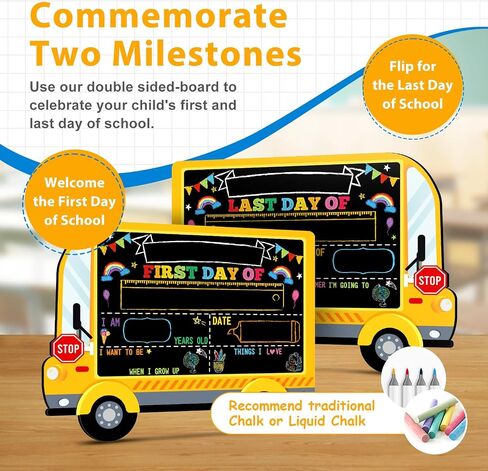 D4DREAM First Day of School Board - 14''x10.5'' Double-Sided Bus 1st First and Last Day of Preschool Pre-K Chalkboard Sign Reusable Back to School Sign Photo Prop Gift for Kids Son Daughter in Saudi Arabia