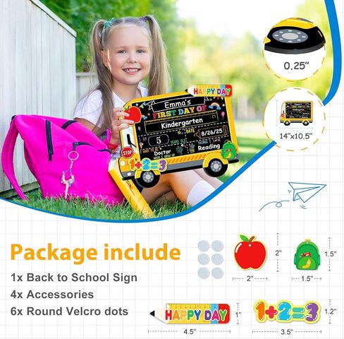 D4DREAM First Day of School Board - 14''x10.5'' Double-Sided Bus 1st First and Last Day of Preschool Pre-K Chalkboard Sign Reusable Back to School Sign Photo Prop Gift for Kids Son Daughter in Saudi Arabia