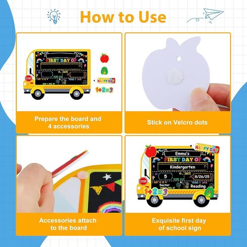 D4DREAM First Day of School Board - 14''x10.5'' Double-Sided Bus 1st First and Last Day of Preschool Pre-K Chalkboard Sign Reusable Back to School Sign Photo Prop Gift for Kids Son Daughter in Saudi Arabia