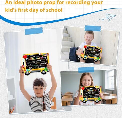 D4DREAM First Day of School Board - 14''x10.5'' Double-Sided Bus 1st First and Last Day of Preschool Pre-K Chalkboard Sign Reusable Back to School Sign Photo Prop Gift for Kids Son Daughter in Saudi Arabia