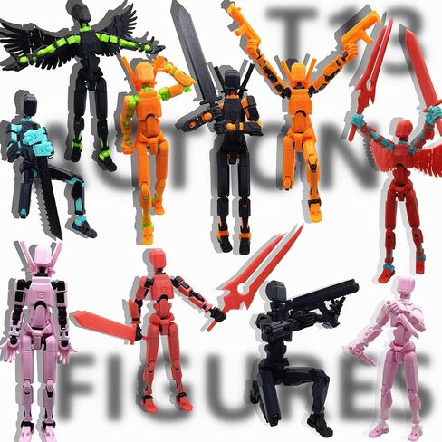مجموعة أرقام الحركة T13 (Assembly) Dummy 13 Titan 13 Action Action Figure 3D المطبوعة Robo Multi-Cointed Action Figure مع التعبير الكامل (الشكل الأزرق الأسود + الكلب) in Saudi Arabia