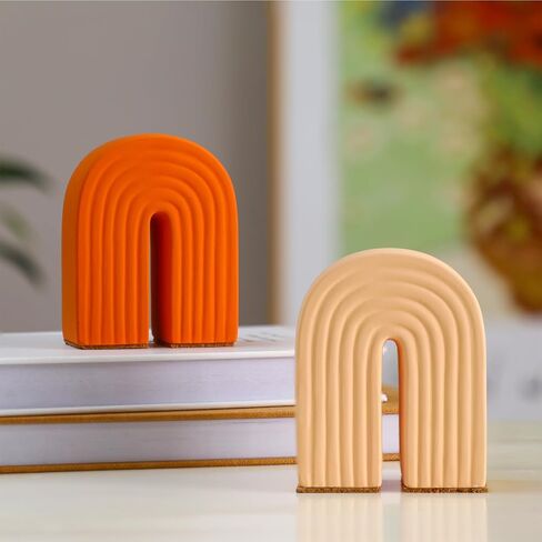 Harloon 2 Pcs Concrete Bookends Heavy Boho Arch Book Ends Decorative Rainbow Arch Shelf Back to School Gift Book Stopper Holders for Modern Home Office Desk Aesthetic Decor in Saudi Arabia