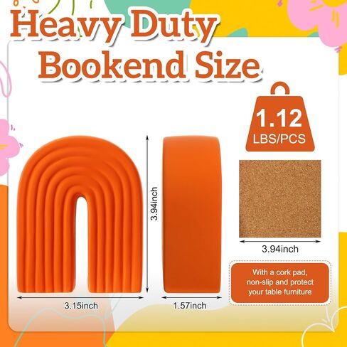 Harloon 2 Pcs Concrete Bookends Heavy Boho Arch Book Ends Decorative Rainbow Arch Shelf Back to School Gift Book Stopper Holders for Modern Home Office Desk Aesthetic Decor in Saudi Arabia