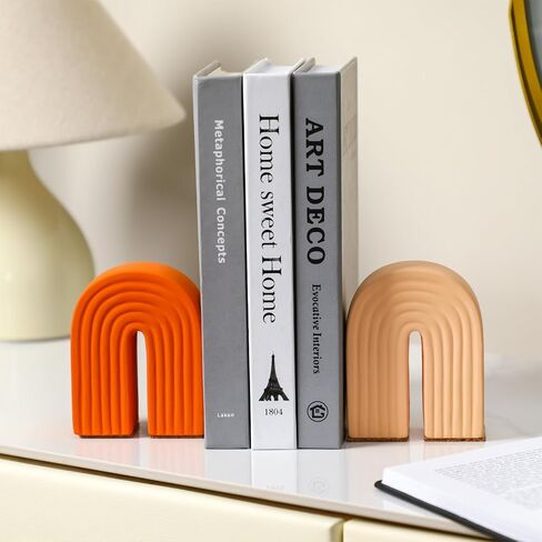 Harloon 2 Pcs Concrete Bookends Heavy Boho Arch Book Ends Decorative Rainbow Arch Shelf Back to School Gift Book Stopper Holders for Modern Home Office Desk Aesthetic Decor in Saudi Arabia