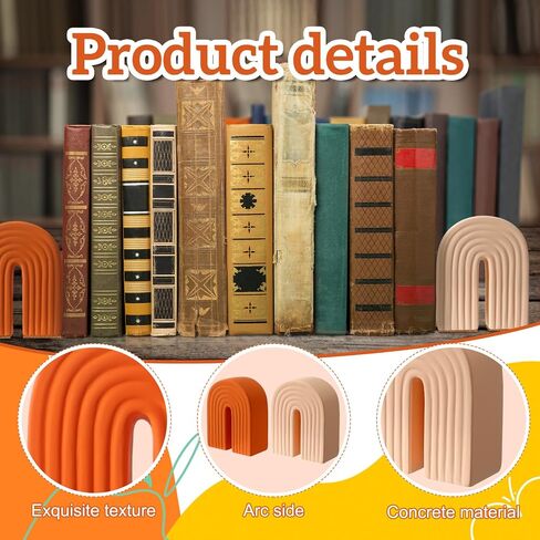 Harloon 2 Pcs Concrete Bookends Heavy Boho Arch Book Ends Decorative Rainbow Arch Shelf Back to School Gift Book Stopper Holders for Modern Home Office Desk Aesthetic Decor in Saudi Arabia