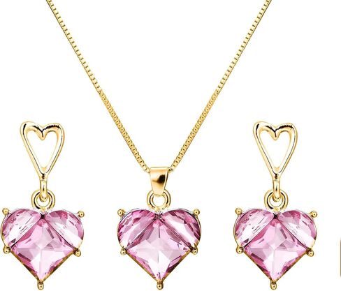 مجموعة مجوهرات القلب الكريستالية الوردية على طراز Y2K - قلادة عصرية من الكريستال الوردي وأقراط متدلية للنساء والفتيات مجوهرات عيد الحب in Kuwait