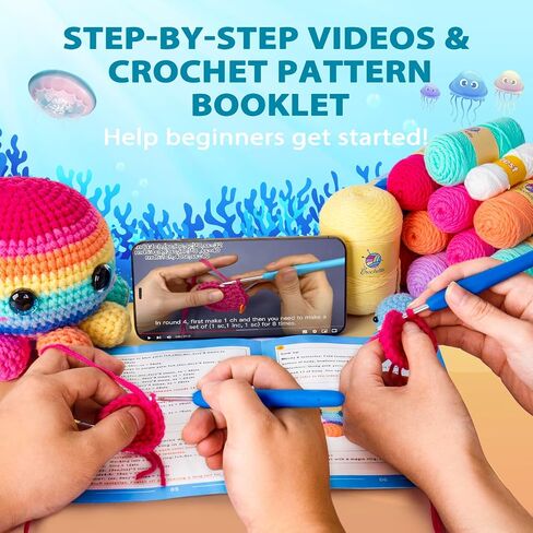 Crochet Kit for Beginners, Crochet Starter Kit w Step-by-Step Video Tutorials, Beginner Crochet Kit for Adults Kids Women Men Complete Kit Included (4 Mini Axolotls) in Saudi Arabia
