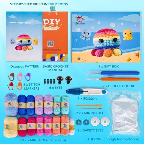 Crochet Kit for Beginners, Crochet Starter Kit w Step-by-Step Video Tutorials, Beginner Crochet Kit for Adults Kids Women Men Complete Kit Included (4 Mini Axolotls) in Saudi Arabia