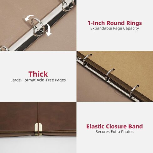Vienrose Faux Leather Scrapbook Photo Album with 100 Pages Kraft Paper for 4x6 5x7 6x8 Photos, Vintage binder 3 ring DIY Memory Book for Valentines Anniversary Christmas Birthday Travel Brown in Saudi Arabia