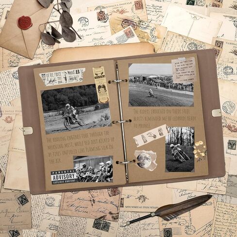 Vienrose Faux Leather Scrapbook Photo Album with 100 Pages Kraft Paper for 4x6 5x7 6x8 Photos, Vintage binder 3 ring DIY Memory Book for Valentines Anniversary Christmas Birthday Travel Brown in Saudi Arabia