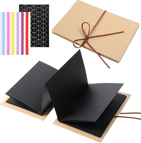 6 X 8 Inch Small Scrapbook Album with Black Pages Mini Scrapbook Album Small Photo Albums Stretchable Folding Memory Books with DIY Accessories Set for Couples Wedding Anniversary (Black) in Kuwait