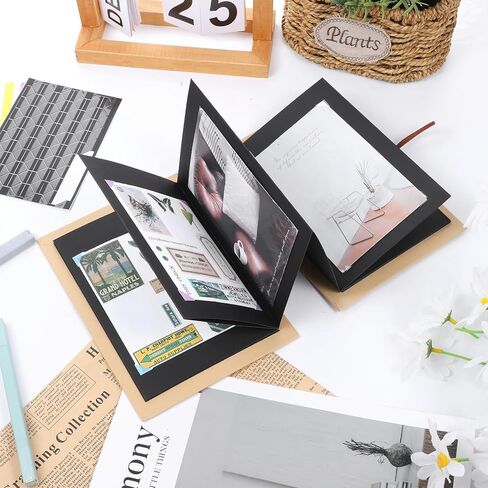 6 X 8 Inch Small Scrapbook Album with Black Pages Mini Scrapbook Album Small Photo Albums Stretchable Folding Memory Books with DIY Accessories Set for Couples Wedding Anniversary (Black) in Kuwait