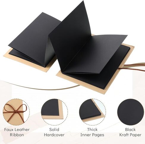 6 X 8 Inch Small Scrapbook Album with Black Pages Mini Scrapbook Album Small Photo Albums Stretchable Folding Memory Books with DIY Accessories Set for Couples Wedding Anniversary (Black) in Kuwait