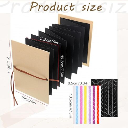 6 X 8 Inch Small Scrapbook Album with Black Pages Mini Scrapbook Album Small Photo Albums Stretchable Folding Memory Books with DIY Accessories Set for Couples Wedding Anniversary (Black) in Kuwait