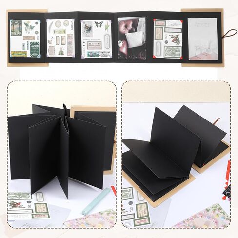 6 X 8 Inch Small Scrapbook Album with Black Pages Mini Scrapbook Album Small Photo Albums Stretchable Folding Memory Books with DIY Accessories Set for Couples Wedding Anniversary (Black) in Kuwait