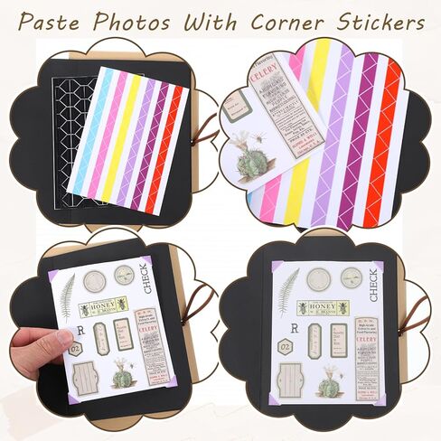 6 X 8 Inch Small Scrapbook Album with Black Pages Mini Scrapbook Album Small Photo Albums Stretchable Folding Memory Books with DIY Accessories Set for Couples Wedding Anniversary (Black) in Kuwait