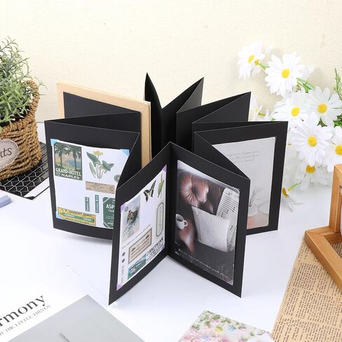 6 X 8 Inch Small Scrapbook Album with Black Pages Mini Scrapbook Album Small Photo Albums Stretchable Folding Memory Books with DIY Accessories Set for Couples Wedding Anniversary (Black) in Kuwait