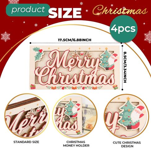Christmas Money Holder for Cash Gifts 1Pc - Wooden Christmas Money Holders for Cash - Xmas Decor Ornaments Gifts for Kids Women Men Friends Family in Saudi Arabia