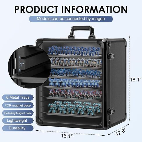 Super Large Size Miniature case: 16.1"x12.6"x18.1" 40k Carrying case with 6 Magnetic Trays, Aluminum Alloy Transport Display Box for Army Travel Wargaming Figures in Saudi Arabia