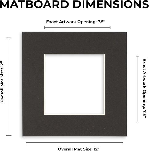 12x12 MAT Bevel Cut for 8x8 Photos - Precut Black Square Photo Mat Board Opense - حمض خالي من الحامض لحماية صورك - مقطعة عن الصور العائلية ، حزمة من طقم عرض واحد مع حمض واحد in Saudi Arabia