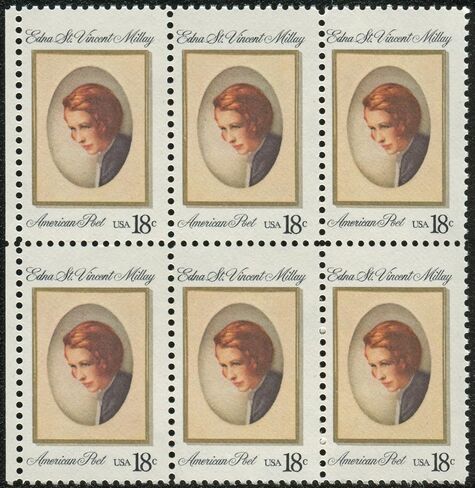EDNA ST. VINCENT MILLAY ~ LYRICAL POET ~ PLAYWRIGHT ~ FEMINISTS #1926 Block of 6 x 18 cents US Postage Stamps in Saudi Arabia