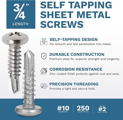 #10 x 3/4 Inch Self Tapping Sheet Metal Screws, Black, SQ #2 Head Bit Included, Cargo Trailer Self Tapping Screws, Exterior RV Skin Fasteners, Enclosed Trailer Repair Screws, 250 Pack by ProCamp in Saudi Arabia