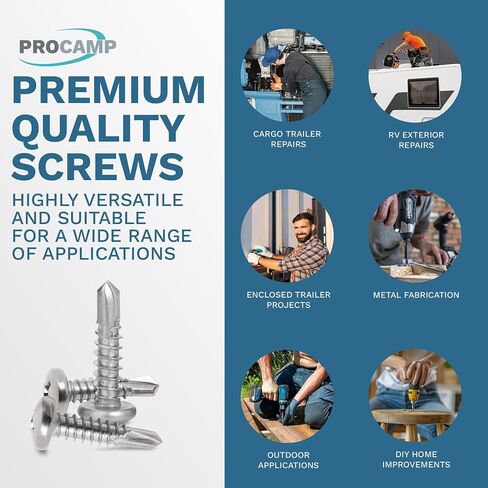 #10 x 3/4 Inch Self Tapping Sheet Metal Screws, Black, SQ #2 Head Bit Included, Cargo Trailer Self Tapping Screws, Exterior RV Skin Fasteners, Enclosed Trailer Repair Screws, 250 Pack by ProCamp in Saudi Arabia