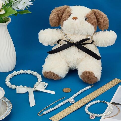 FINGERINSPIRE 4 Pcs Cat Dog Pearl Collar, Rhinestone Pet Necklace with Ribbon Bowknot Heart Pendant Cute Pearl Collar Adjustable Wedding Party Small Dog Jewelry Accessories for Pets in Saudi Arabia