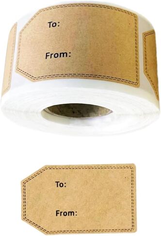 300Pcs/Roll Natural Brown Gift Tag Stickers, Present Labels Name Tag Label Stickers for Weddings Present Gift Wrapping Cards, Gift Wrap Tags（1.2 x 2 inch ） in Saudi Arabia