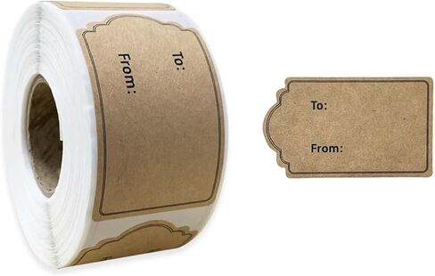 300Pcs/Roll Natural Brown Gift Tag Stickers, Present Labels Name Tag Label Stickers for Weddings Present Gift Wrapping Cards, Gift Wrap Tags（1.2 x 2 inch ） in Saudi Arabia