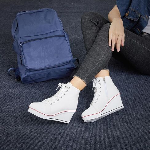 Hurriman Wedge Sneakers for Women, High Heel Platform High Top Canvas Shoes Lace up Zipper Fashion Sneakers, Tenis Zapatos de Cuña Plataforma Tacón para Mujer, Suitbale for Y2K & Harley Quinn Cosplay in Saudi Arabia