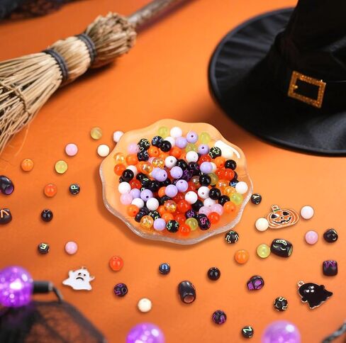 Sahoottie Halloween Beads for Friendship Bracelet Kit,400+ Pcs Halloween Glass Beads and Black Letter Bracelet Making Kit, Varieties of Charms Jewelry Making, DIY Crafts for Party in Saudi Arabia