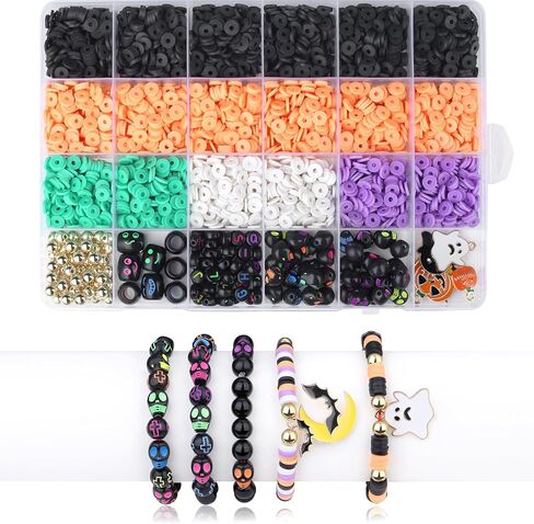 Sahoottie Halloween Beads for Friendship Bracelet Kit,400+ Pcs Halloween Glass Beads and Black Letter Bracelet Making Kit, Varieties of Charms Jewelry Making, DIY Crafts for Party in Saudi Arabia