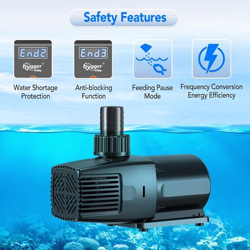 HYGGER 24V DC مضخة مياه مائية قابلة للتعديل قابلة للتعديل ، مضخة عودة هادئة 30 ديسيبل ، التحكم في التدفق 10 سرعات ، حماية جافة مضادة للمشفة لنافورات المياه المالحة في المياه العذبة (28W ، 800GPH/3000 LPH) in Kuwait
