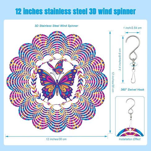 Wind Spinners Outdoor, Hummingbird Metal 3D Hanging Garden Decor, 12-inch Stainless Steel Wind Spinner with Tail Spinner, Wind Sculptures for Patio Lawn Yard, Ornament Gift for Women/Men in Saudi Arabia