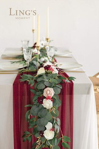 Ling's Moment Artificial Eucalyptus Leaves Greenery Garland, 5.9ft Fake Silk Long Vines Faux Wreath Realistic Stems for Table Centerpieces Wedding Outdoors Decor, 2pcs in Kuwait