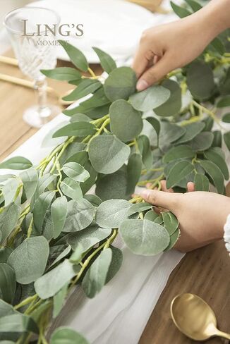 Ling's Moment Artificial Eucalyptus Leaves Greenery Garland, 5.9ft Fake Silk Long Vines Faux Wreath Realistic Stems for Table Centerpieces Wedding Outdoors Decor, 2pcs in Kuwait