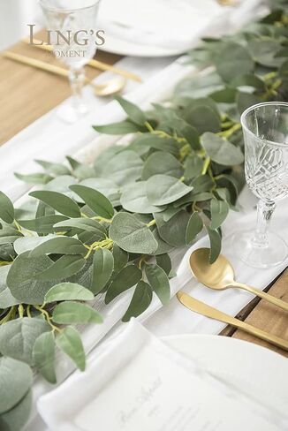 Ling's Moment Artificial Eucalyptus Leaves Greenery Garland, 5.9ft Fake Silk Long Vines Faux Wreath Realistic Stems for Table Centerpieces Wedding Outdoors Decor, 2pcs in Kuwait